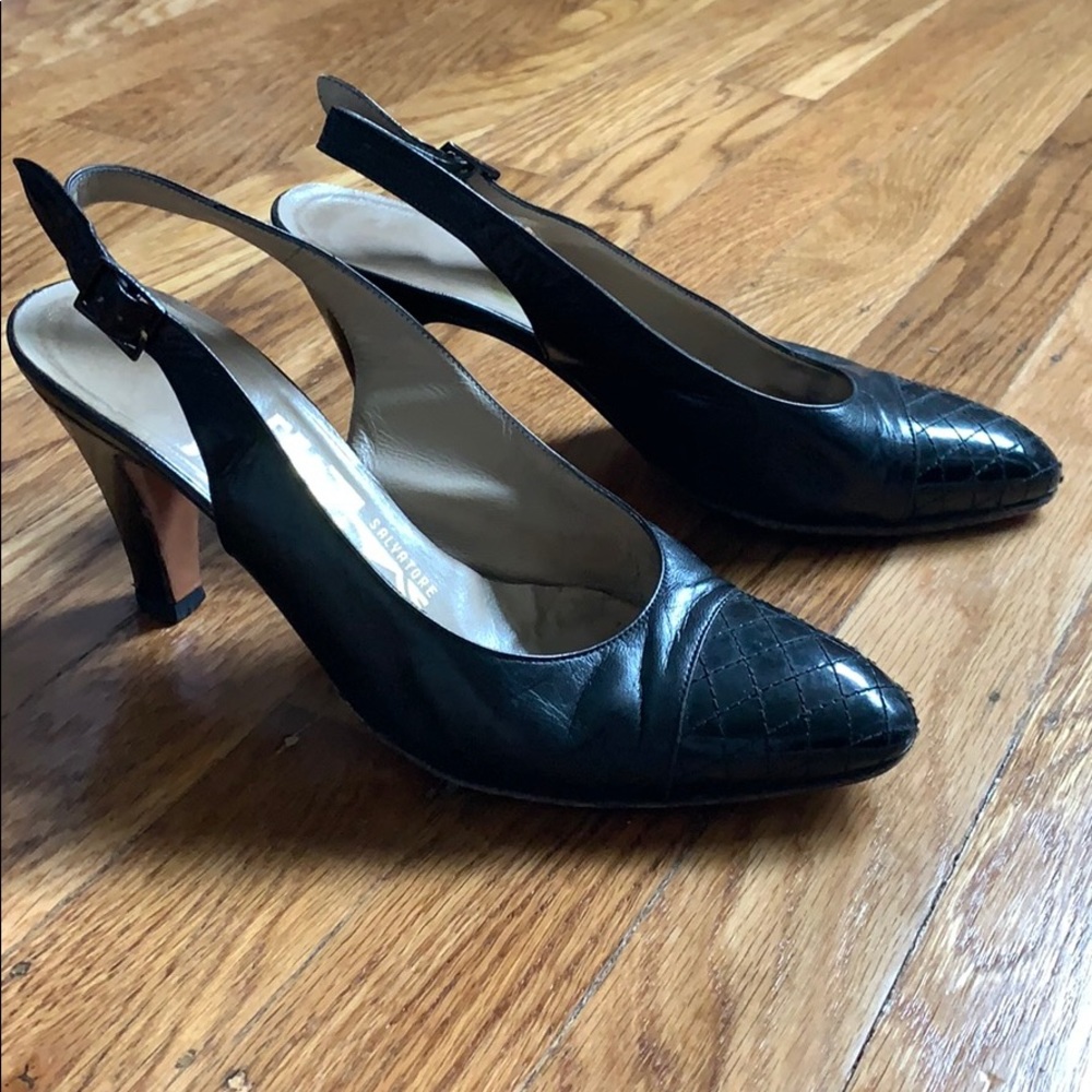 Salvatore Ferragamo black sling-back heels